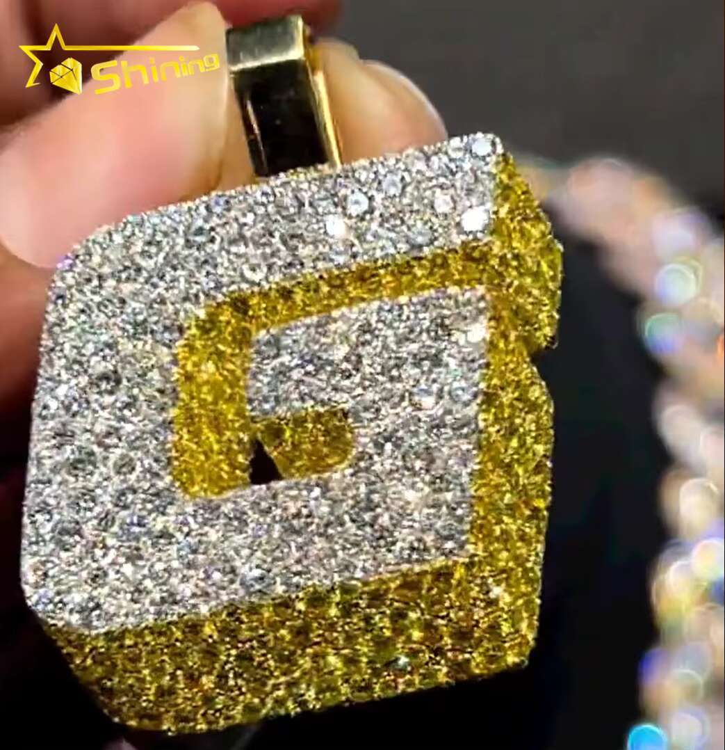 Medal S925 Sterling Silver 14K Gold Plated Letter Custom Hip Hop Pendant Rapper Jewelry Iced Out Pendants