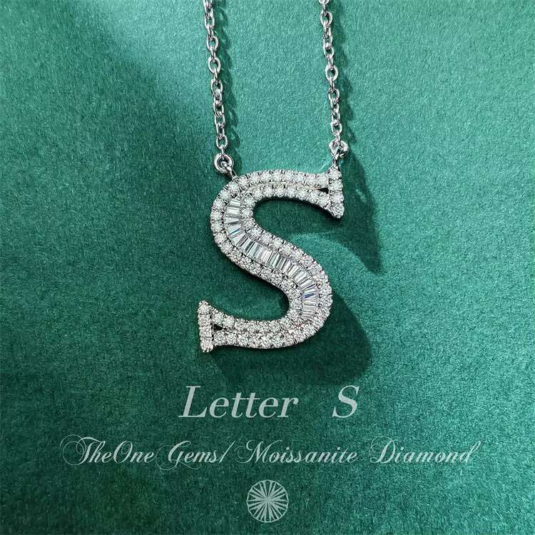 Hand-set Moissanite Diamond Letter S Pendant S925 10K 14K Initial Necklace Wholesale Factory Custimization Moissanite Jewelry