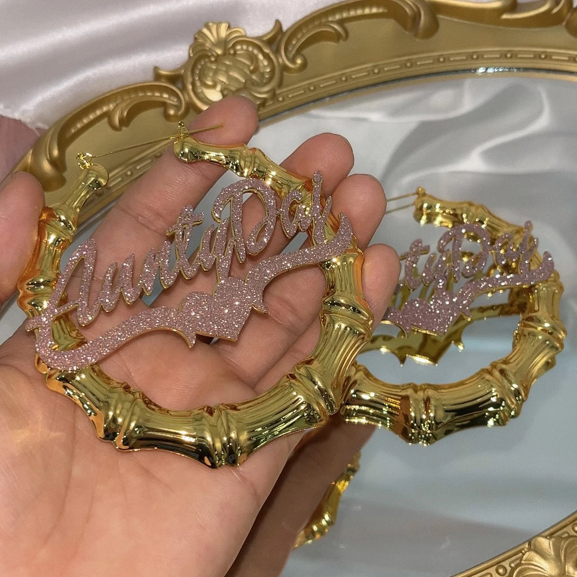 Custom Name Bamboo Earrings Personalized Stainless Steel Bling Name Earrings Colorful Big Hoops Earring for Women Jewelry Gift 250529