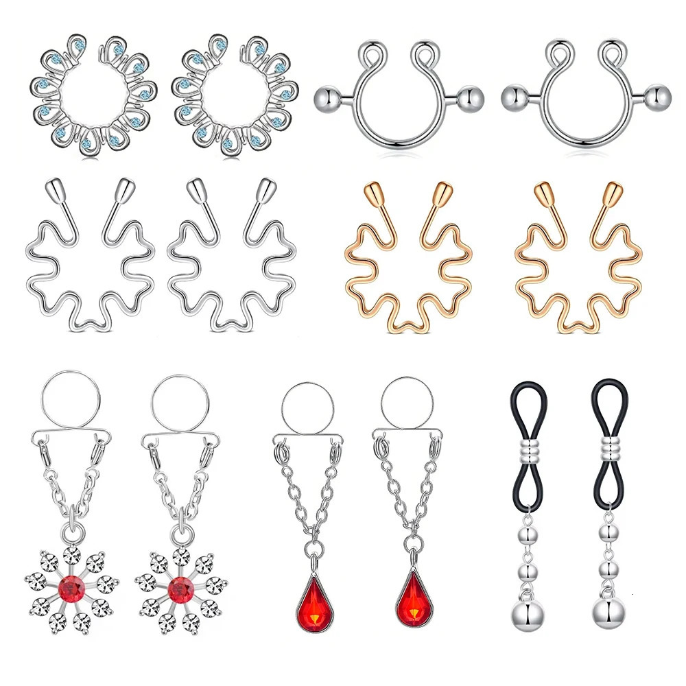 1 Pairs Non Piercing Nipple Rings Water Drop Heart Shaped Dangle Nipple Clips 250526