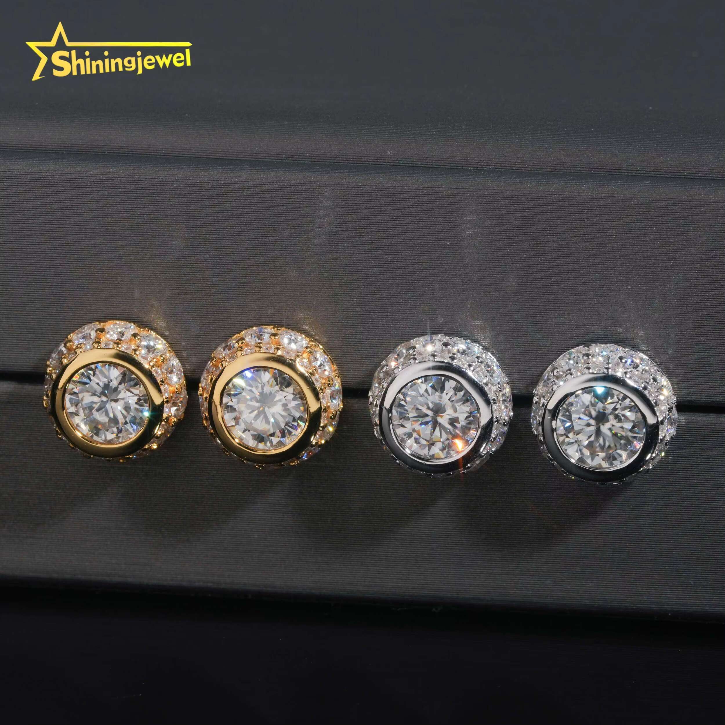 Wholesale Price Bezel Moissanite Hip Hop Earring Pass Diamond Test Gold Plated S925 Push Back Stud Earring Fast Shipping