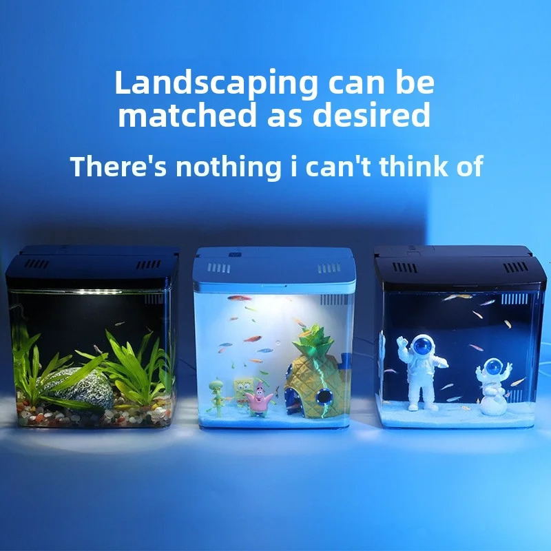 Home mini fish tank living room fish tank office desktop water free ecological self circulating filter Acrylic aquarium 250530