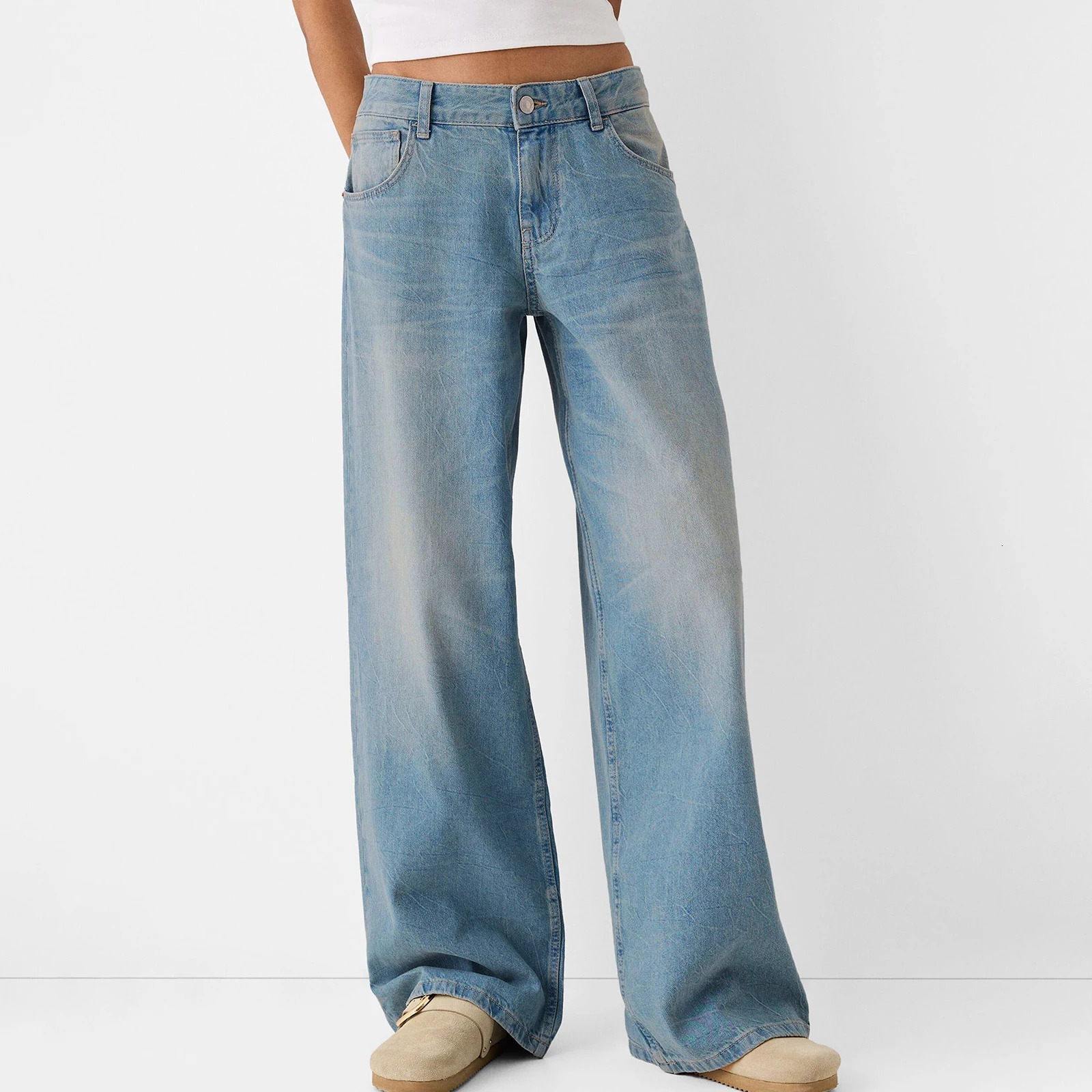 Combhasaki Womens Y2K Vintage Tie-dye Color Baggy Jeans Textured Loose Fit Button Low Waist Denim Long Pants Casual Trousers 250527