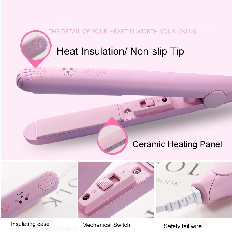 Mini Hair Straightener Flat Iron Ceramic Curling Iron Short Hair Portable Dual-Use Curler Hair Styling Care For Traveling 250529
