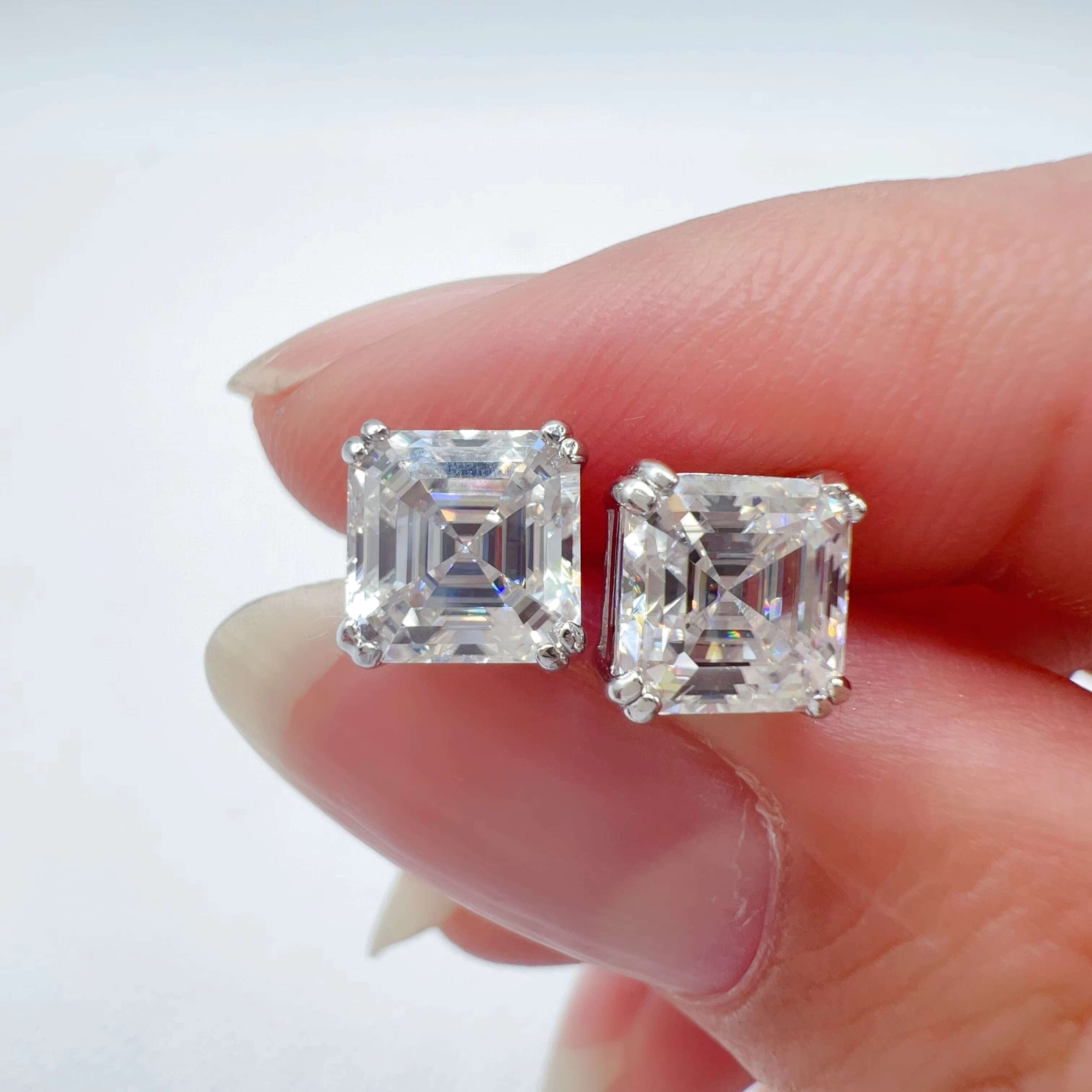 Fine Jewelry Luxury Earrings Silver 925 Asscher Cut VVS Moissanite Diamond Hip Hop Earrings