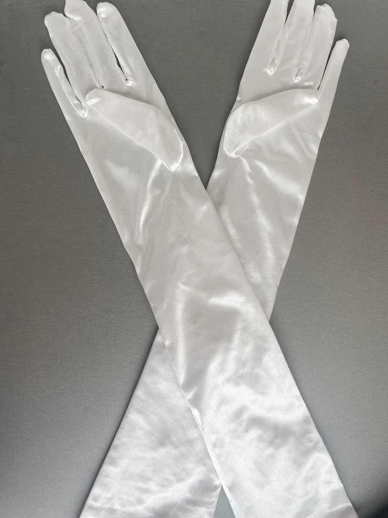 Womens Elegant Pearl Beaded Long White Satin Glove Female Spring Summer Vintage Sunscreen Driving Pograph Party Glove R2315 250529