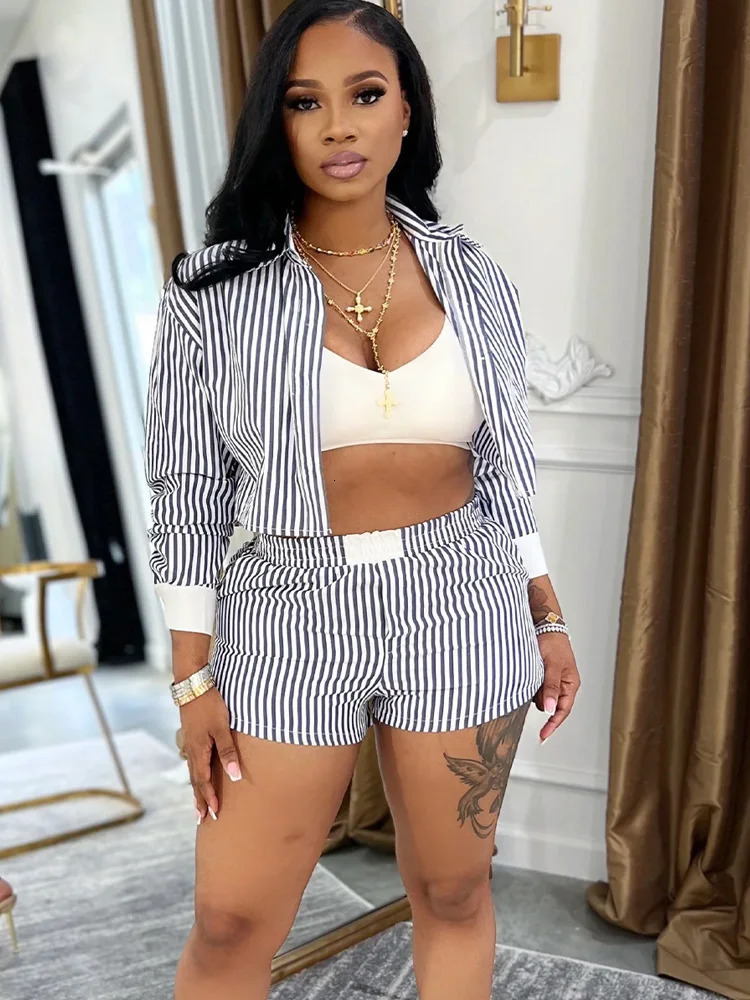 Beyprern Womens Red Striped Blouse Shirt Top And Matching Shorts Set Summer Tracksuits Set 2 Piece Outfits Workout Overalls 250527