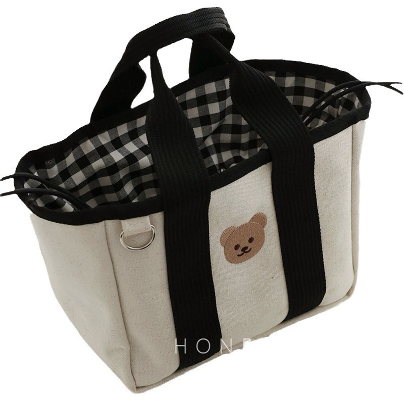 designer Korean INS Mommy Bag Cartoon Bear Mom Bag Canvas Lightweight Multifunctional Handheld Baby Stroller Mom and Baby Bag