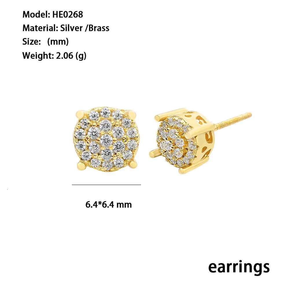 Fashion Hip Hop Jewelry Bling Full Iec Out Cubic Zircon Cut Micro Pave Brass Round Stud Earring for Unisex