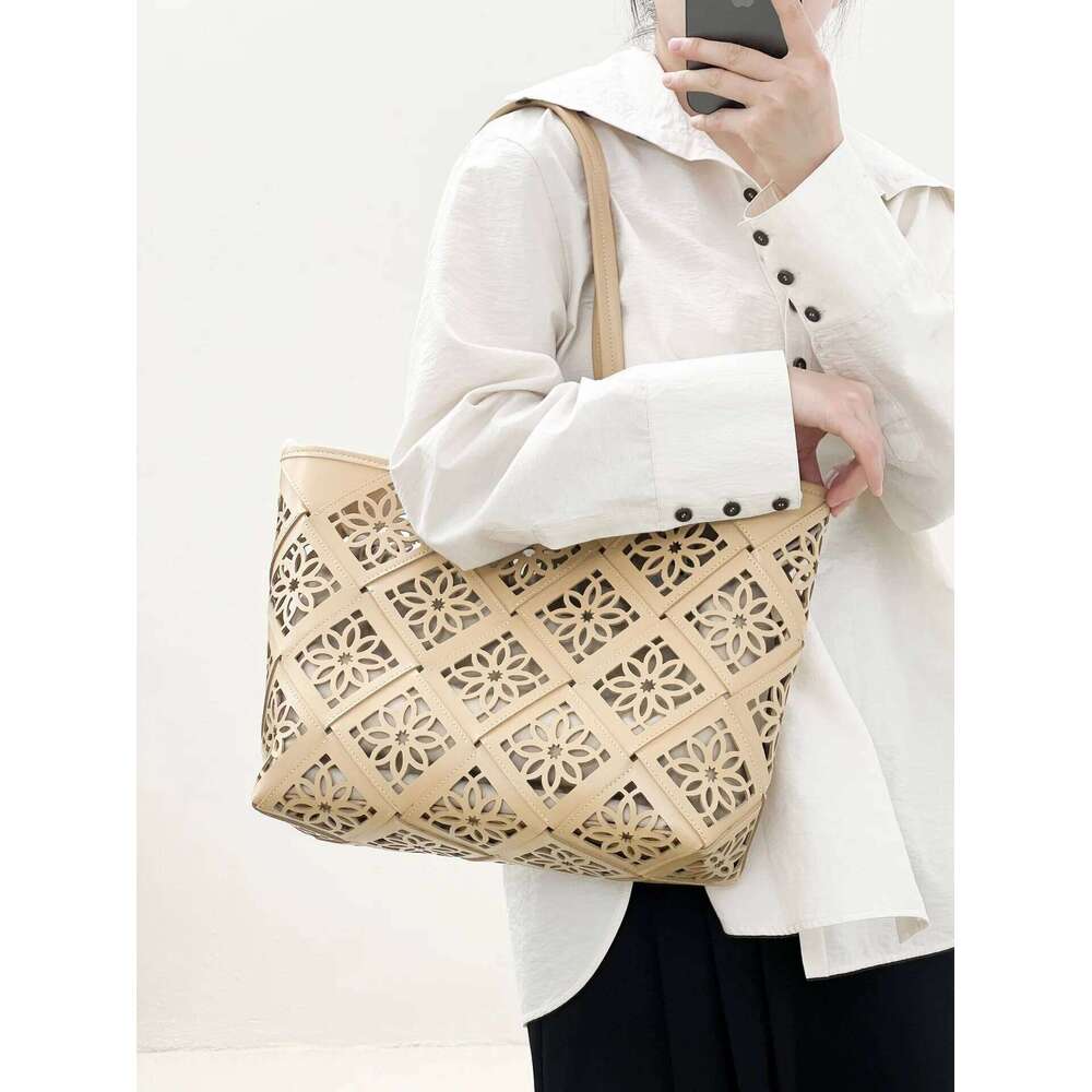 2025 New Tote Women Hollow Out Basket Handbag Genuine Leather High-End Beach Bag For Ladies Summer Travel And Commute