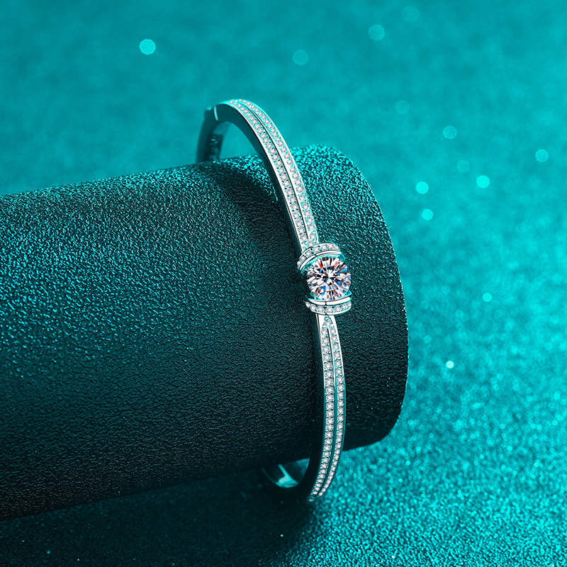 Double Row Moissanite Tennis Bracelet 925 Sterling Silver Platinum Plated Bangle for Women Elegant Sparkle Gift Jewelry