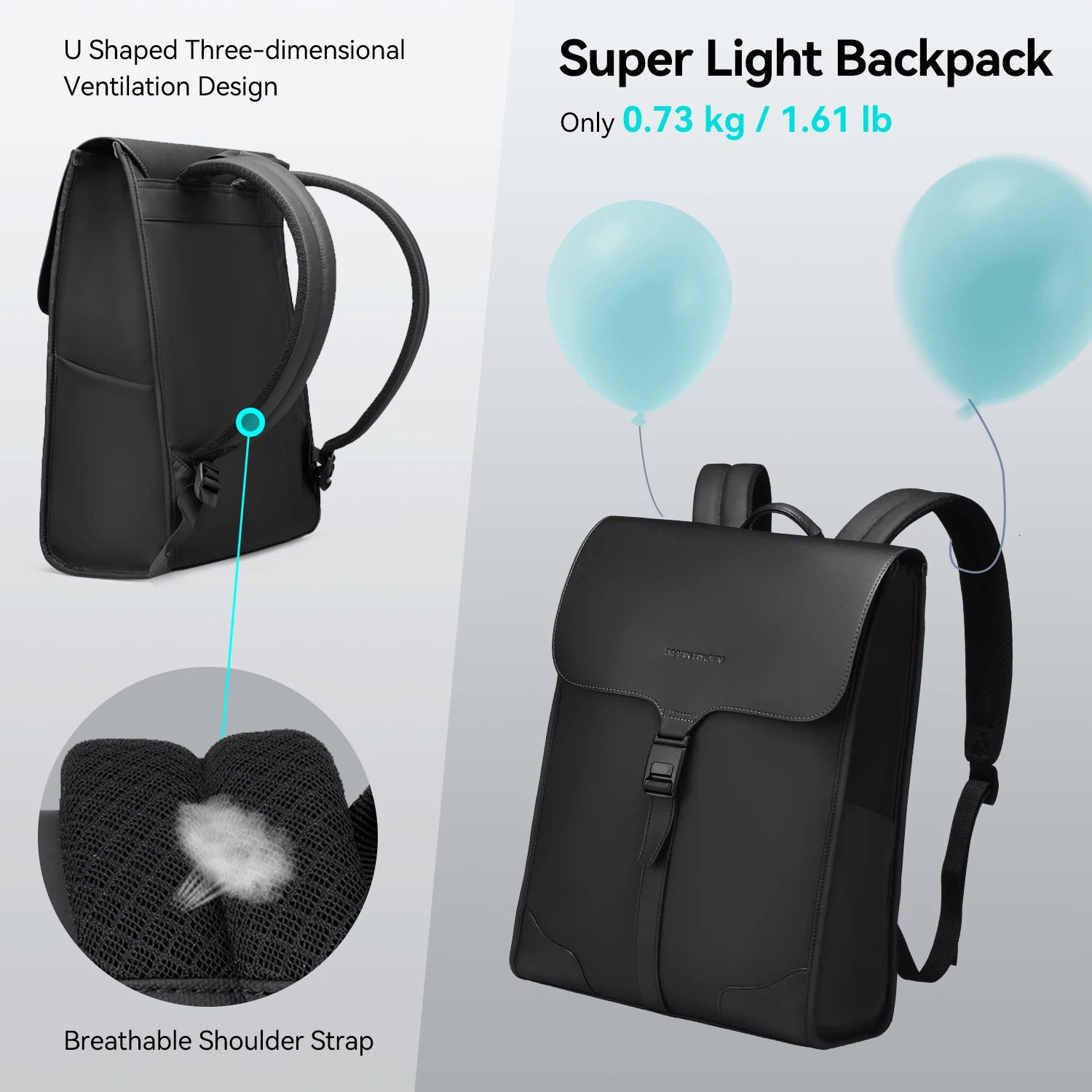 Mark Ryden Business Black Leather Backpack student book bag 15.6 Inch Fashion Backpack to men 250530