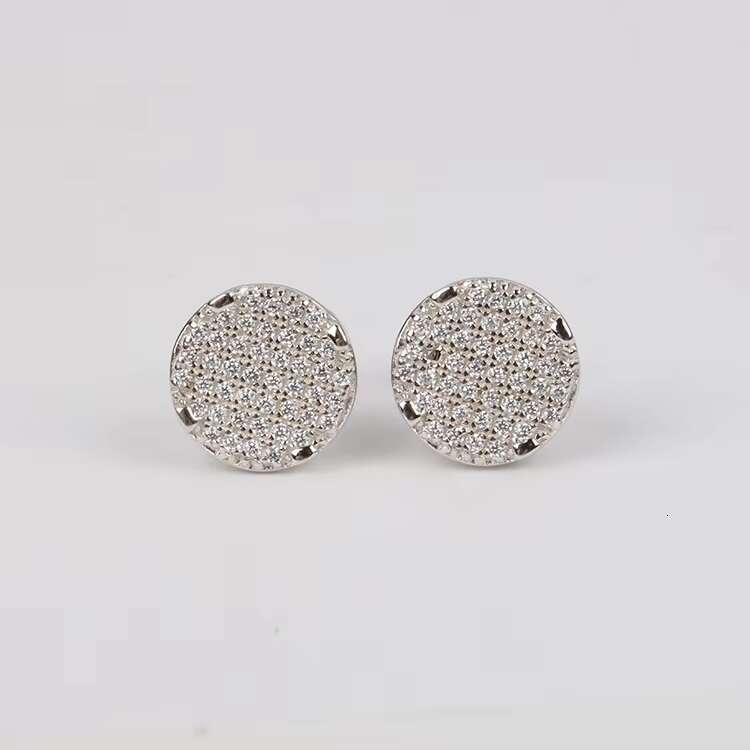 New Bling Gold Plated Moissanite Diamond Earring S925 Silver Round Stud Earrings Hip Hop CLuster Earring for Women Men