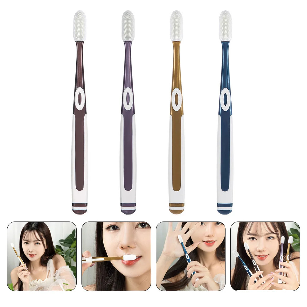 4Pcs Silicone Adult Tooth Portable Nano Toothbrushes Assorted Color 250528