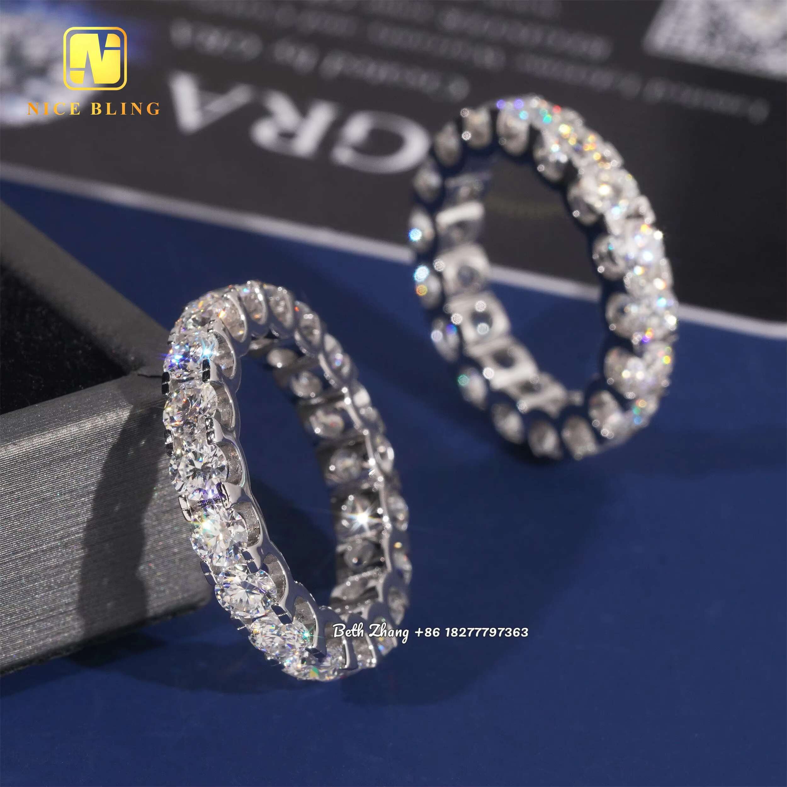 4mm VVS Moissanite Diamond Tennis Rings Trendy Silver Jewelry Men Women Engagement Wedding Bands