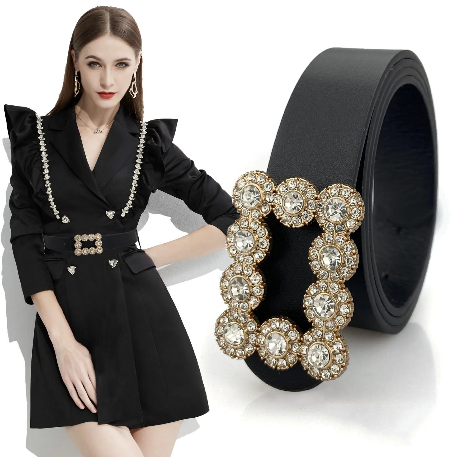 Fashion Belt Women Two Circle Diamond Decorate Buckle PU Leather Material Belt Female Casual Style Elegant Waist 250526
