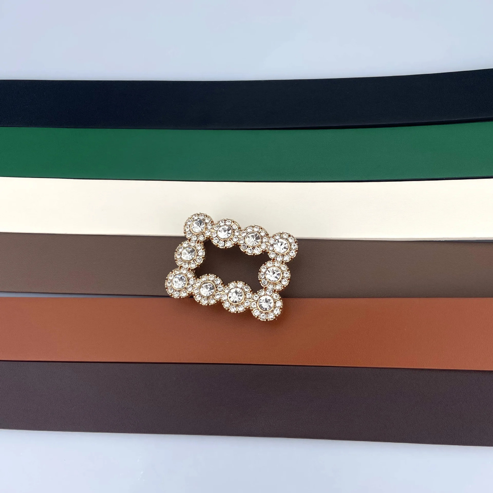 Fashion Belt Women Two Circle Diamond Decorate Buckle PU Leather Material Belt Female Casual Style Elegant Waist 250526