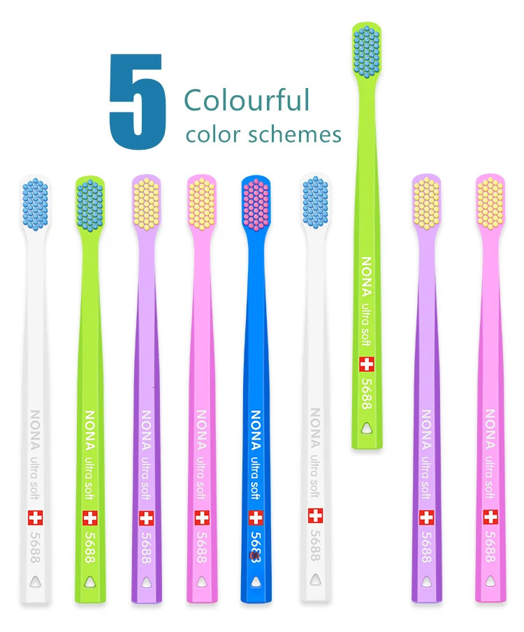 NONA Swiss style soft bristle toothbrush 5460-5688 Super soft toothbrush 12 in various colors 250528