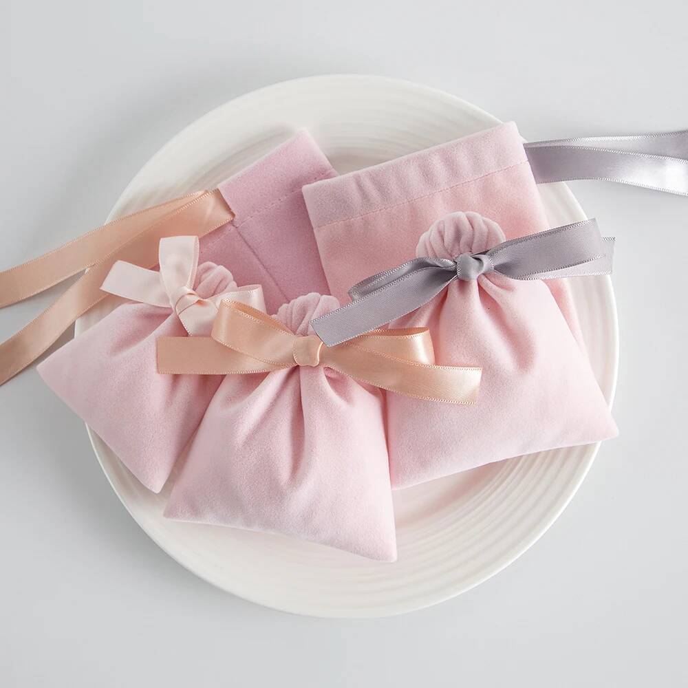 10pcs Pink Bulk Veet Ribbon Jewelry Gift Bags Candy Party Wedding FavorsTravel Organizer Storage Drawstring Dust Pouches