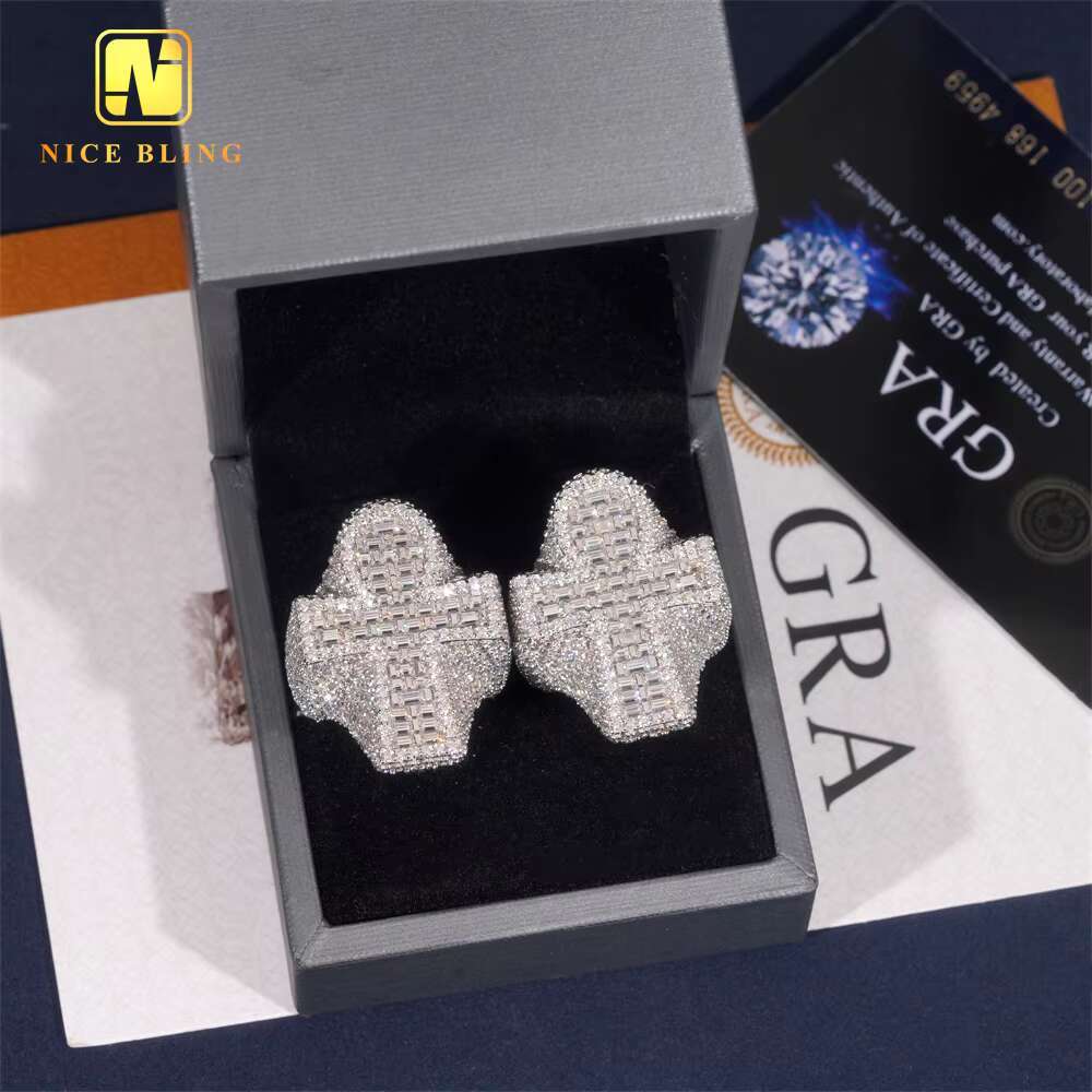 Custom Hip Hop Jewelry Iced Out Men 925 Silver Ring baguette Cut Moissanite Cross Ring Lab Diamond Engagement Ring for Men