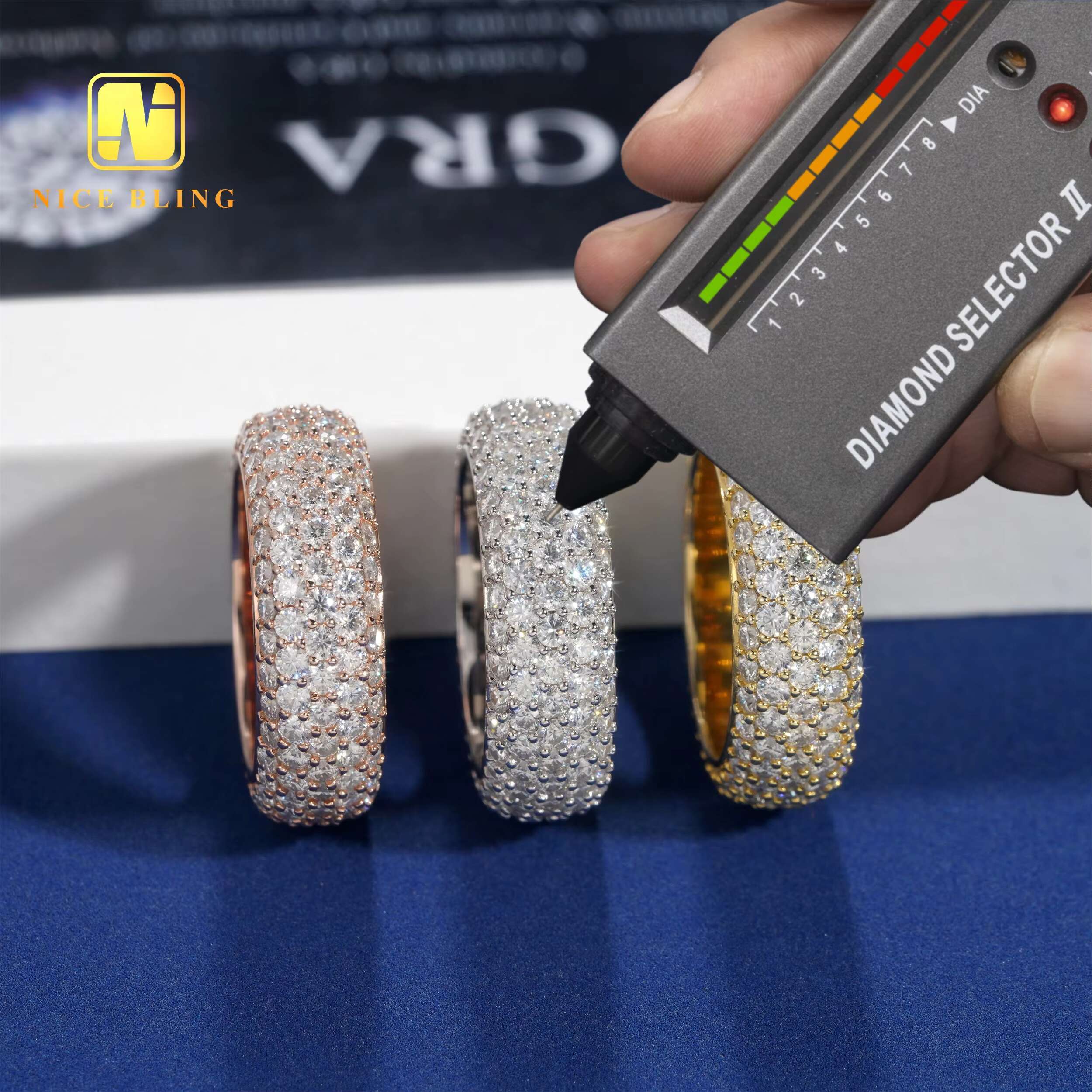 Luxury Men Women Moissanite Rings 925 Silver Jewelry Iced Out Hip Hop Diamond Rings 5 Rows Moissanite Engagement Band