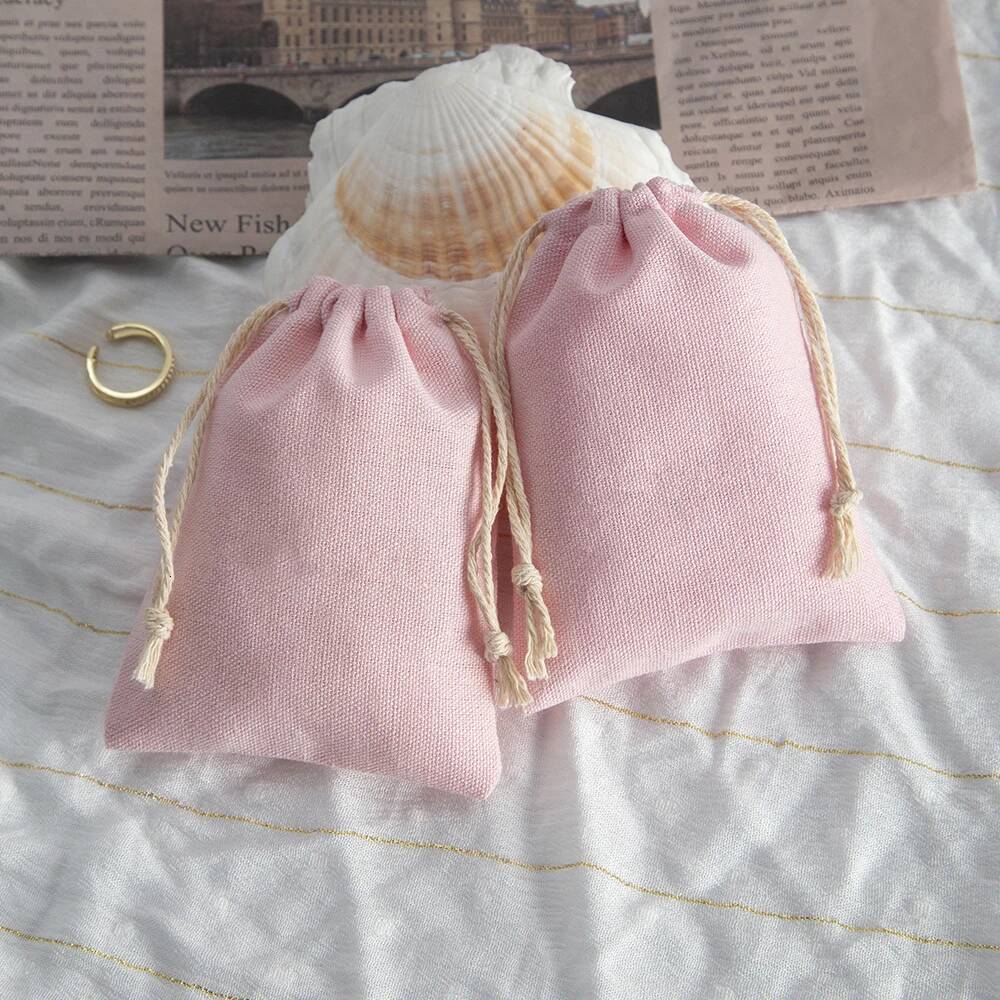 10Pcs Pink New Jewelry Accessory Storage Pouch Birthday Party Wedding Ring Earring Necklace Gift Natural Cotton Drawstring Bags