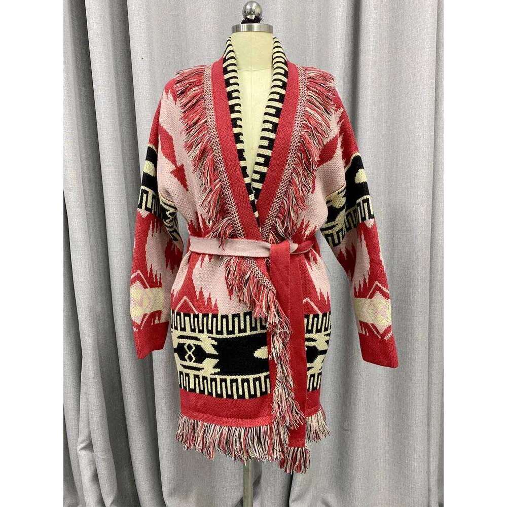 WQJGR High Quality Jacquard Cardigan Sweater Women Geometry Cashmere Kniited Tassel Loose Full Sleeve Fashion Autumn Winter