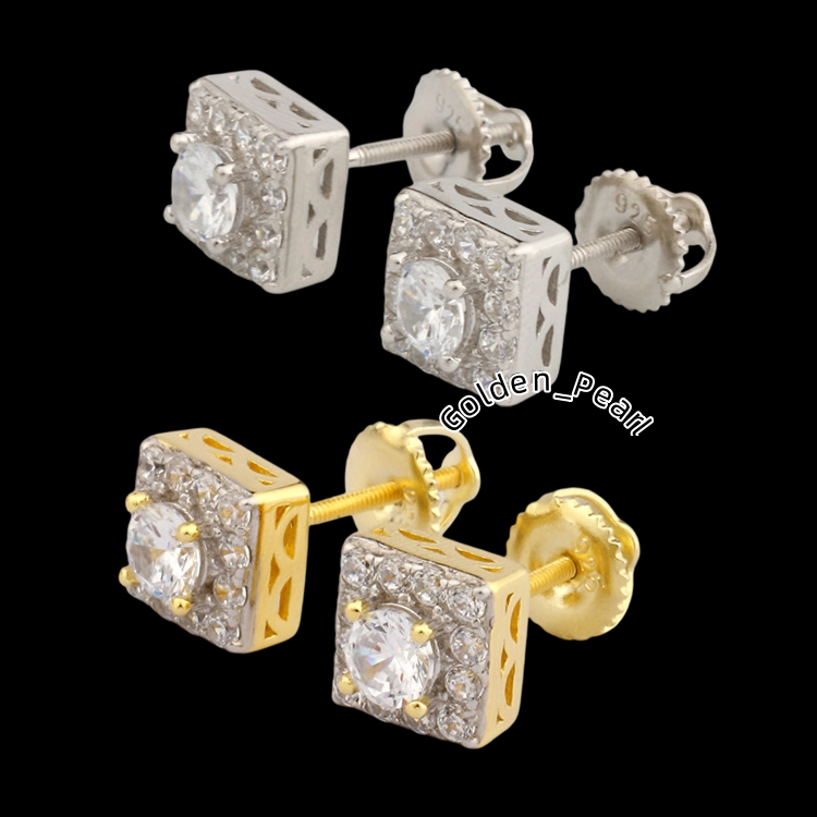 Hot Selling VVS Moissanite Diamond Stud Earrings Cubic Square Design Passed Test Screw Back 925 Silver Moissanite Stud Earrings