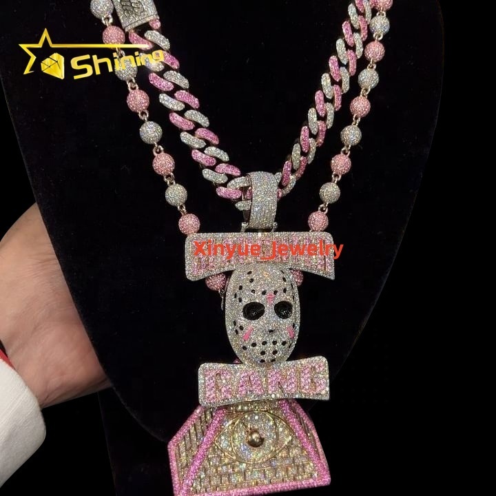 3D Pink Moissanite Diamond Pendant Custom Pendant 925 Silver Hip Hop Fine Jewelry Iced Out Moissanite Pendant Gold Plated