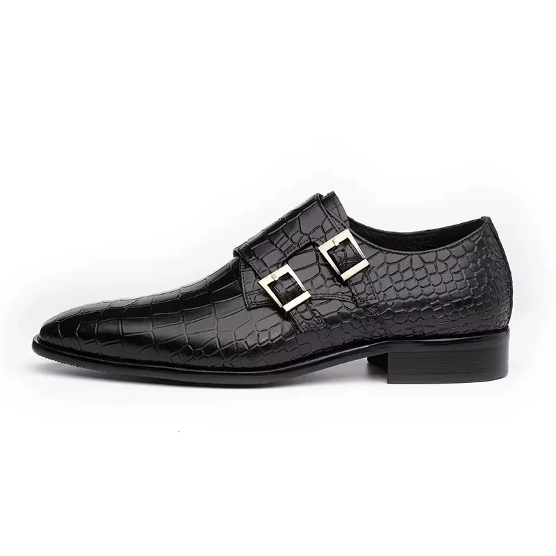 Mens Genuine Leather Dress Loafers Handmade Double Buckle Monk Slip-On Shoes for Party Formal Wear Fashion Mens Footwear 250526