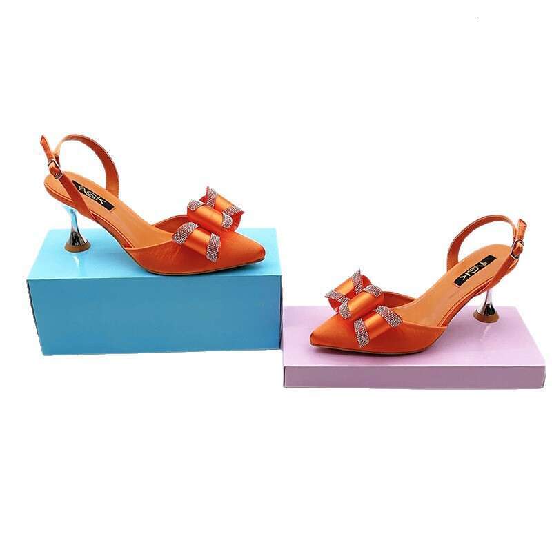 New Rhinestone Bowknot Women's Slippers Pointed Toe Stiletto High-end Fashion Outdoor Comfortable Shoes