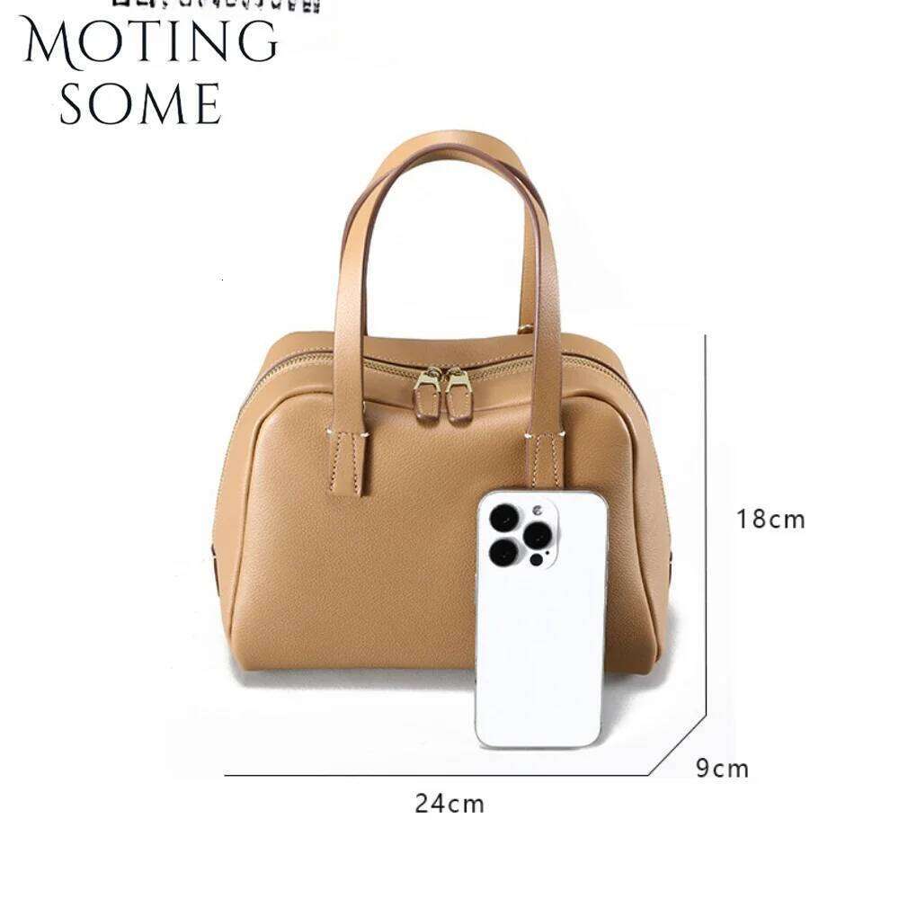 Motingsome Bag For Women First-Layer Cowhide Bobe Bags Lady Commuter Shoulder Messenger Retro Bowling Handbag