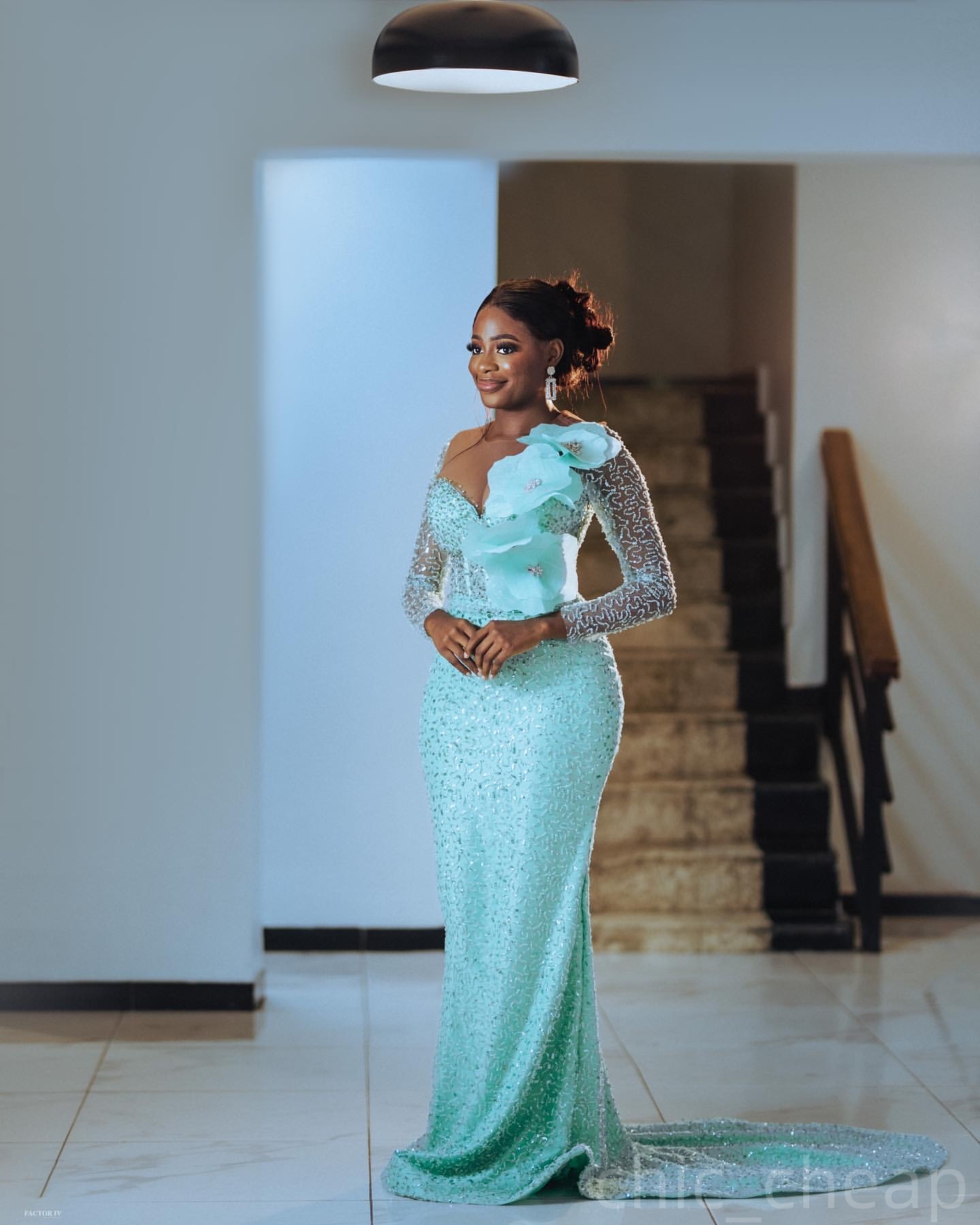 Light Sky Blue Mermaid Prom Dresses 2025 Flowers Sequined Beaded Evening Formal Party Second Birthday Engagement Gowns Plus Size Dress For Special Occ