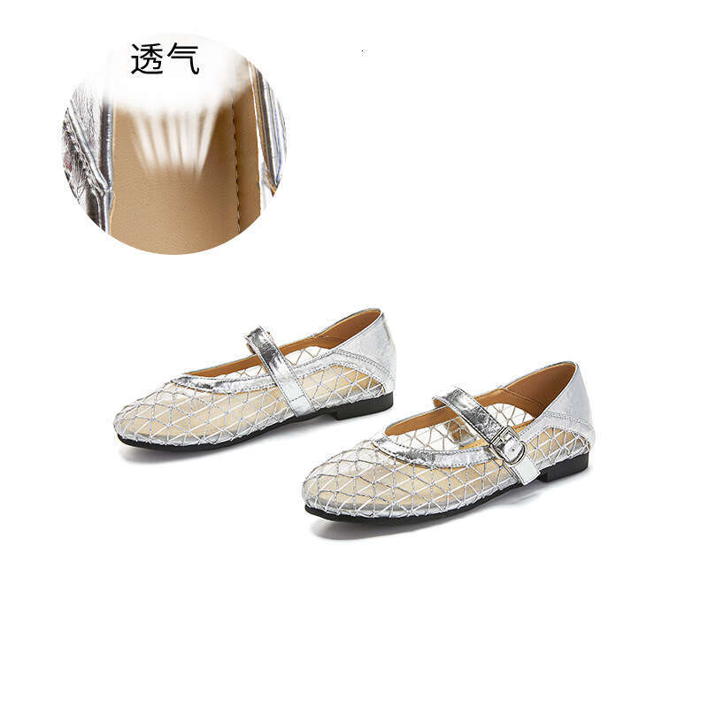 Sheepskin Mary Jane 2025 Spring Summer New Casual Hollow Mesh Breathable Flat Shallow Mouth Women's Shoes