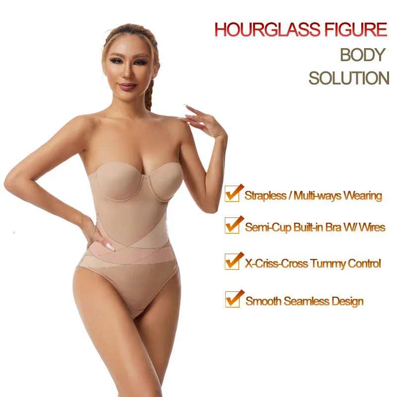 Women Summer Plus Size Body Shaper Ladies With Steel Rims Bras Jumpsuit Dress Specific Strapless Seamless Shapewear 250523