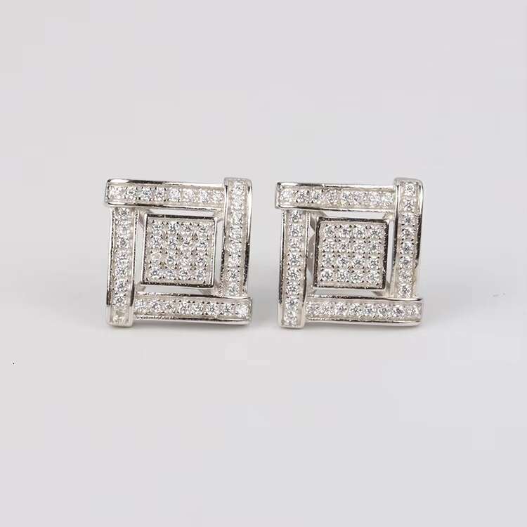 Hip Hop 18k Gold Plated 925 Sterling Silver Passes Diamond Tester 9MM VVS Moissanite Square Mens Cluster Stud Earrings