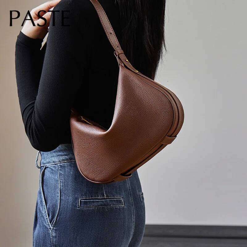 New Trendy Design Coffee Color Lichi Pattern Cowhide Leather Women Hobo Tote Leisure Ligh Weight Female Handbag