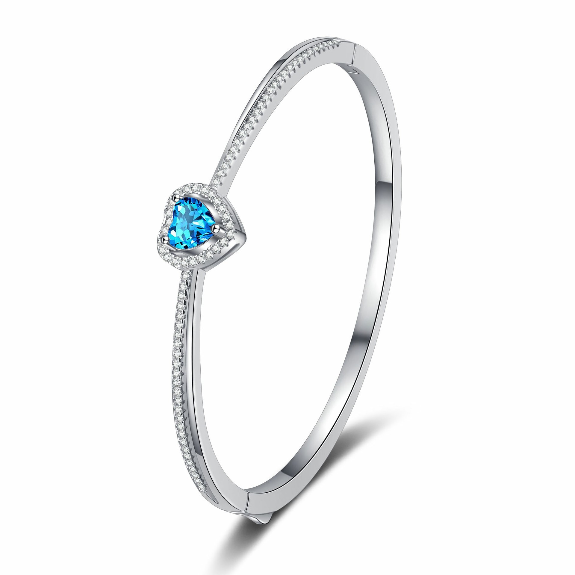 Blue Moissanite Heart Bracelet for Women 925 Sterling Silver PT950 Platinum Plated Bangle Sweet Minimalist Jewelry Gift
