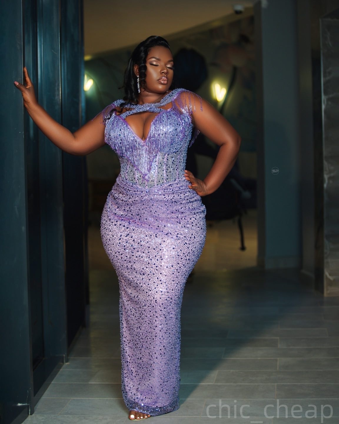 Lavender Sheath Prom Dresses 2025 Tassels Sequined Sparkly Evening Formal Party Second Birthday Engagement Gowns Plus Size Dress For Special Occasions