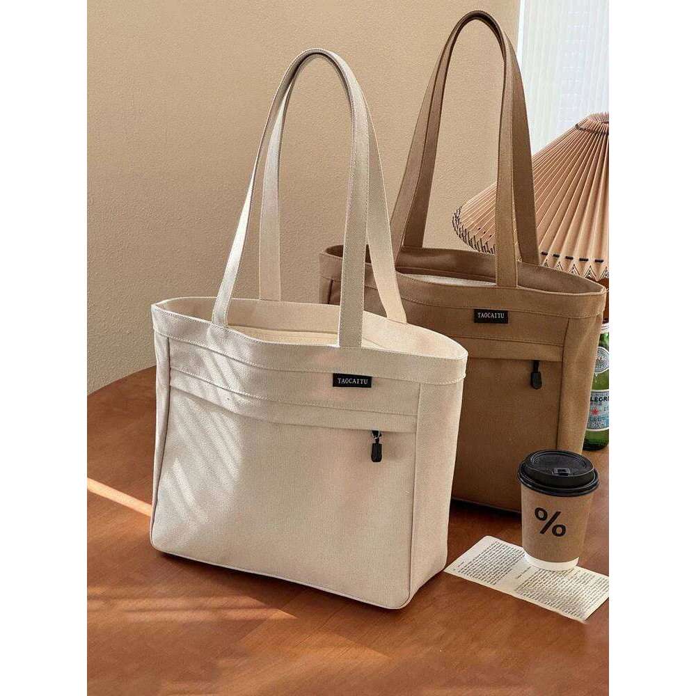 Hylhexyr Canvas Shoulder Bag Large Capacity Outdoor Shopping Bags College Student Simple Handbag With Zipper For Women