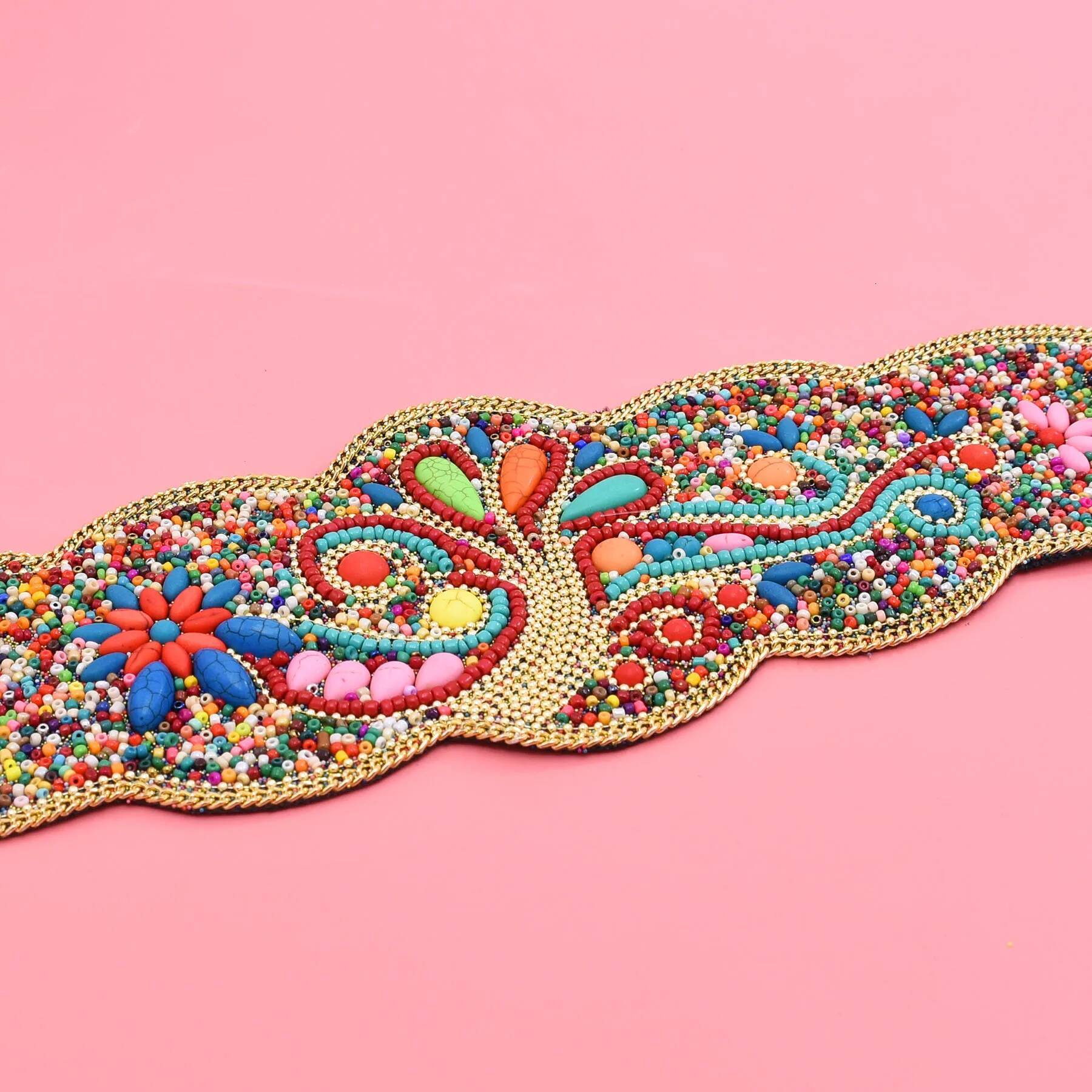 Bohemian Beads Flower Tree Ethnic Statement Wide Elastic Body Chain Belt for Girls Women Dress