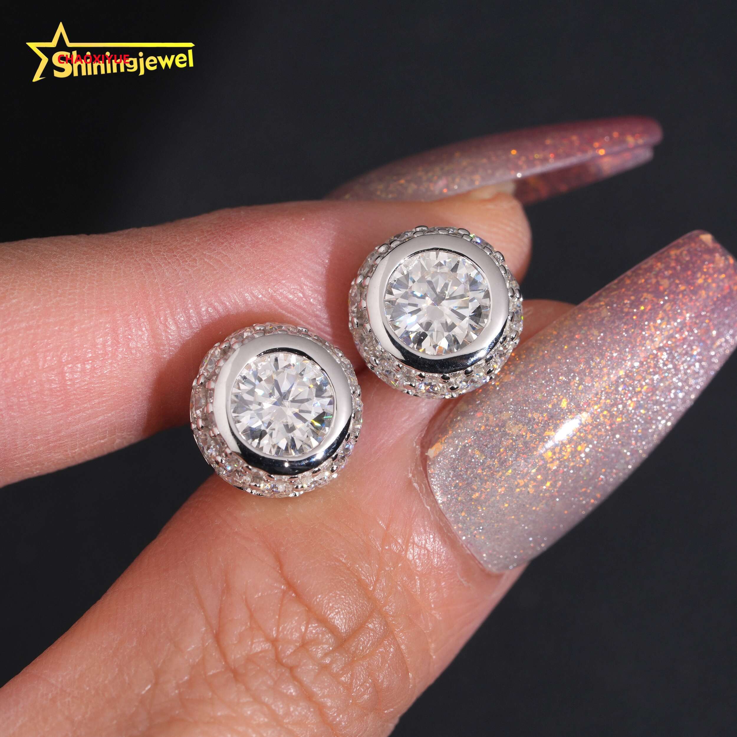 Wholesale Price Bezel Moissanite Hip Hop Earring Pass Diamond Test Gold Plated S925 Push Back Stud Earring Fast Shipping