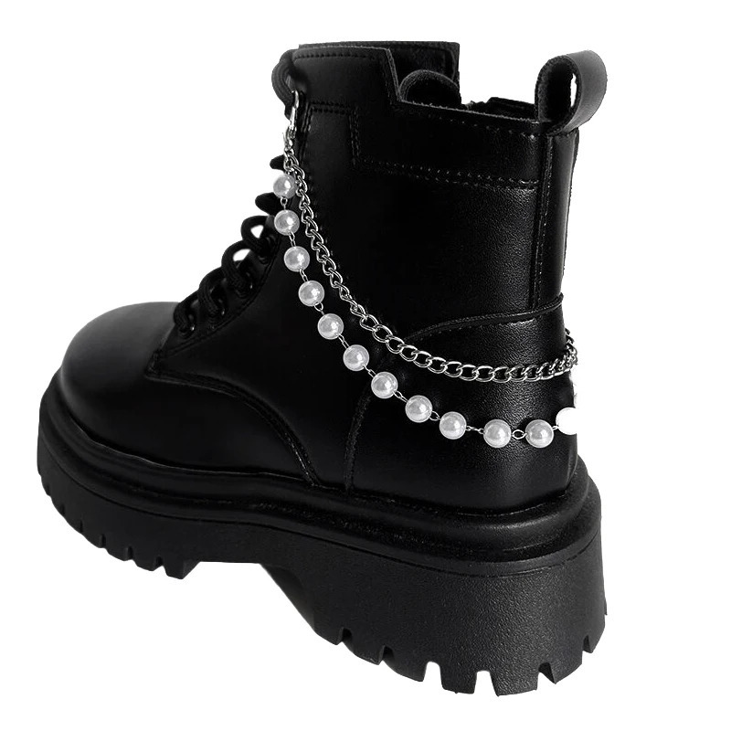 Multilayer Pearl Stainless Steel Chains Martin Boots Canvas Removable Shoes Chain Decoration Accessories Jewelry 250528