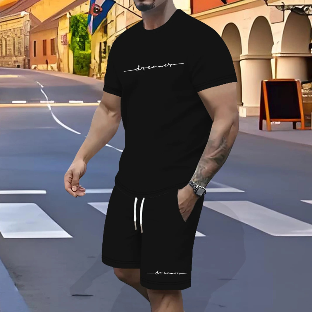 Mens adult sports suit polyester fiber quickdrying solid color 3D pullover elastic waist dating casual trend 250530