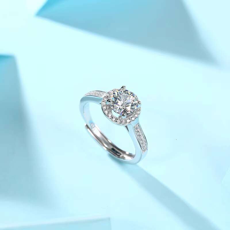 Fashion Jewelry 1 Ct Moissanite Ring Factory Custom Opening Adjustable Sterling Silver 925 Engagement Ring