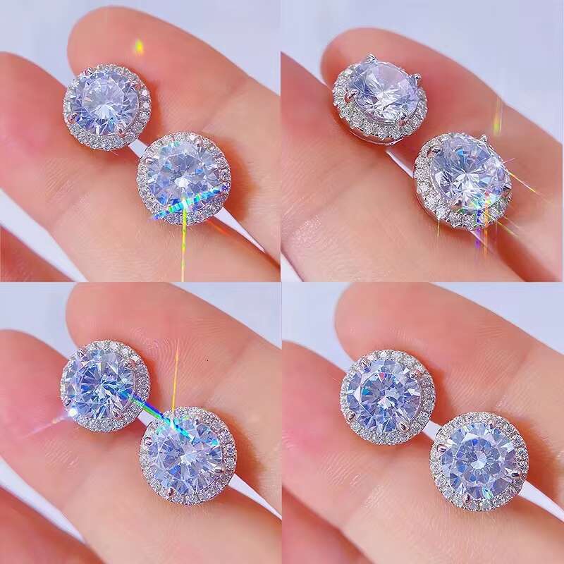 0.5ct 1ct d Color Iced Out Diamond Cluster Men Hip Hop 925 Sterling Silver Women Vvs Moissanite Stud Earrings Screw Back