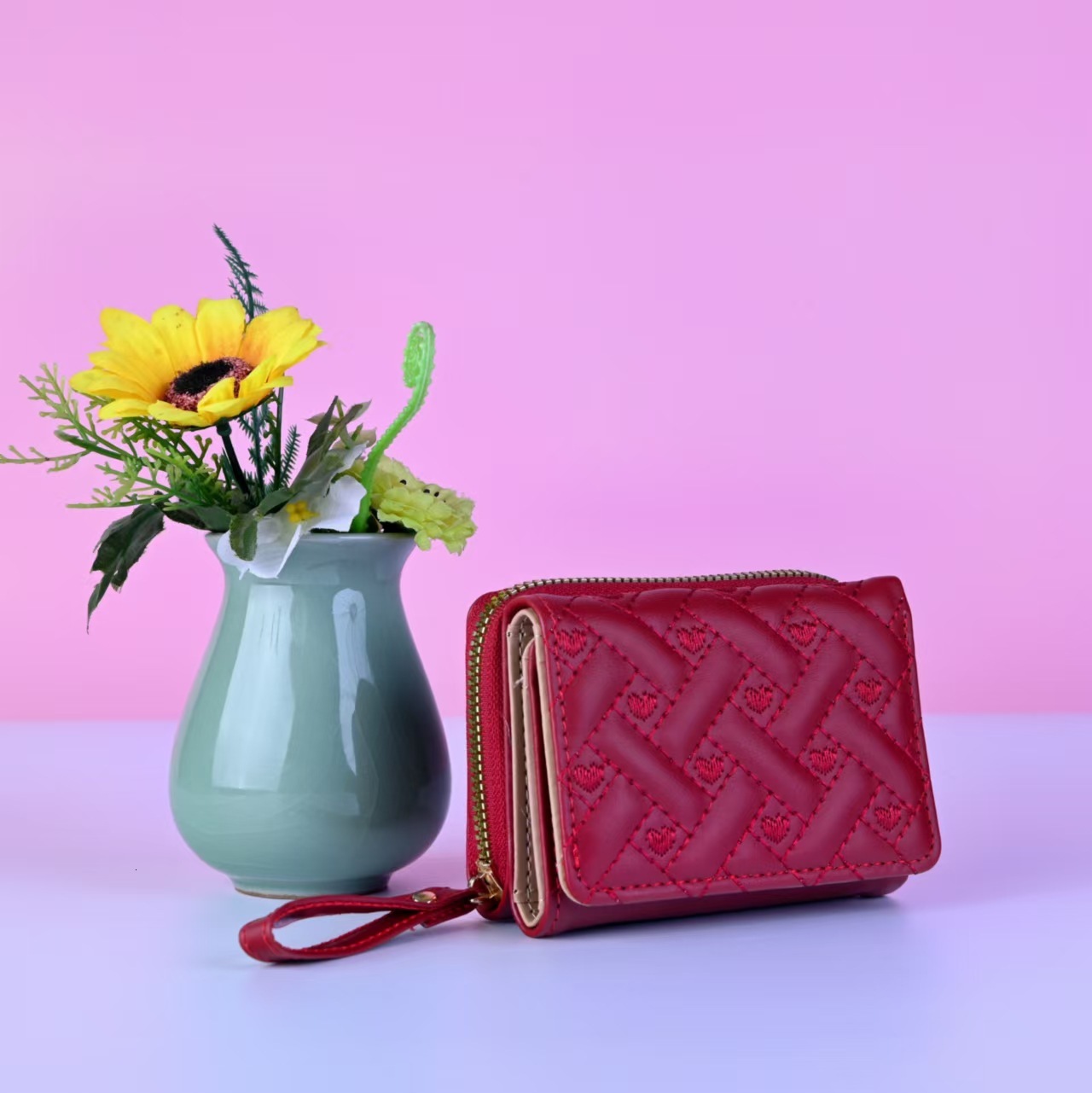 New Women s Wallet Fashion Embroidery Heart shaped Coin Wallet Designer Multi card Slot Large Capacity fashion fashion Women s Wallet