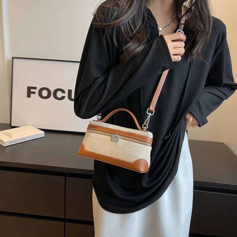 Vintage Panelled Box Crossbody Designer Casual Canvas Lady Handbags Pu Leather Patchwork Shoulder Bags Small Purses