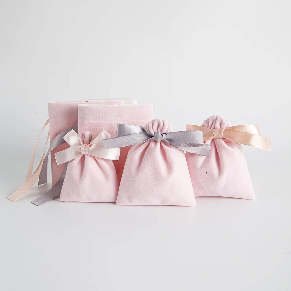 10pcs Pink Bulk Veet Ribbon Jewelry Gift Bags Candy Party Wedding FavorsTravel Organizer Storage Drawstring Dust Pouches