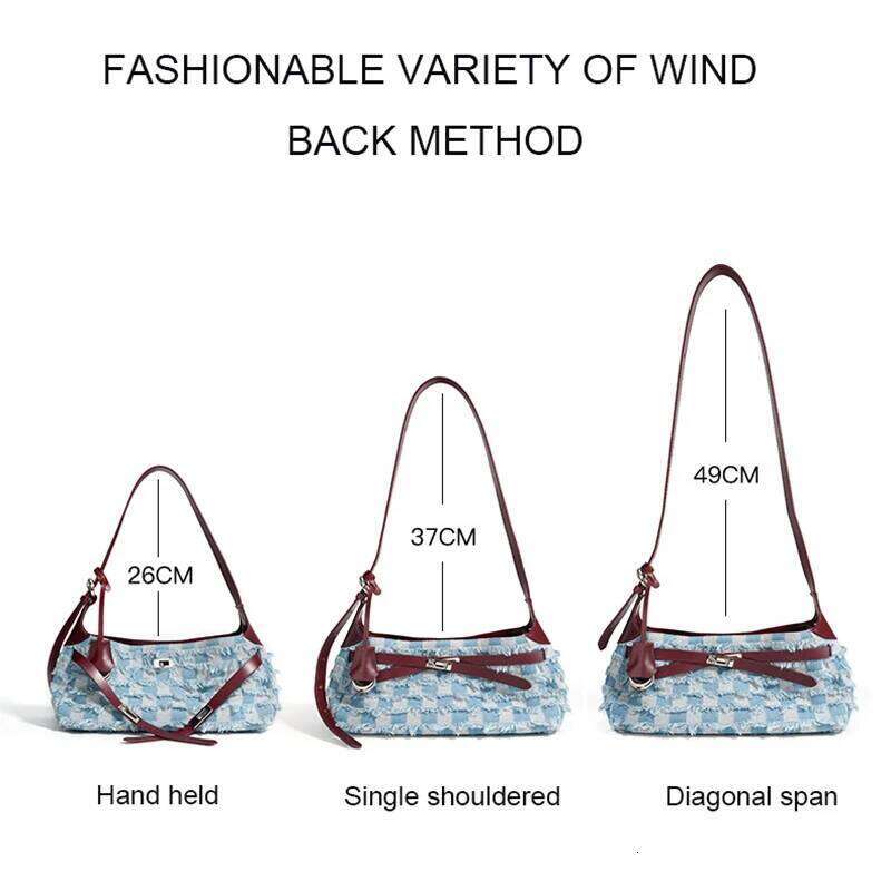 New Large Capacity Commuting Handbag Lady Cowhide Paired With Soft Denim For A Luxurious Underarm Shoulder Women's Tote Bag